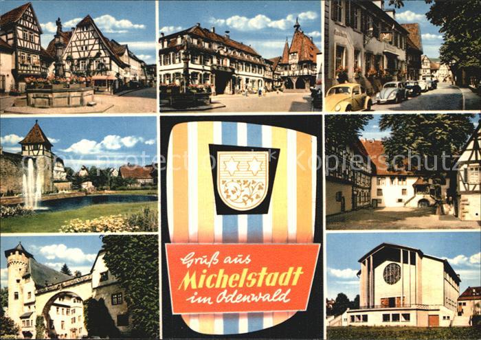 Michelstadt Markt Brunnen Strassenpartien Fontaene Schloss Kirche