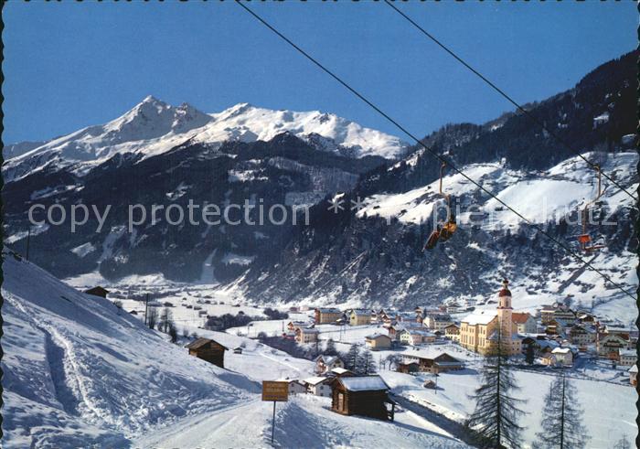 Neustift Stubaital Tirol mit Brenneerspitze Kirche und Sessellift