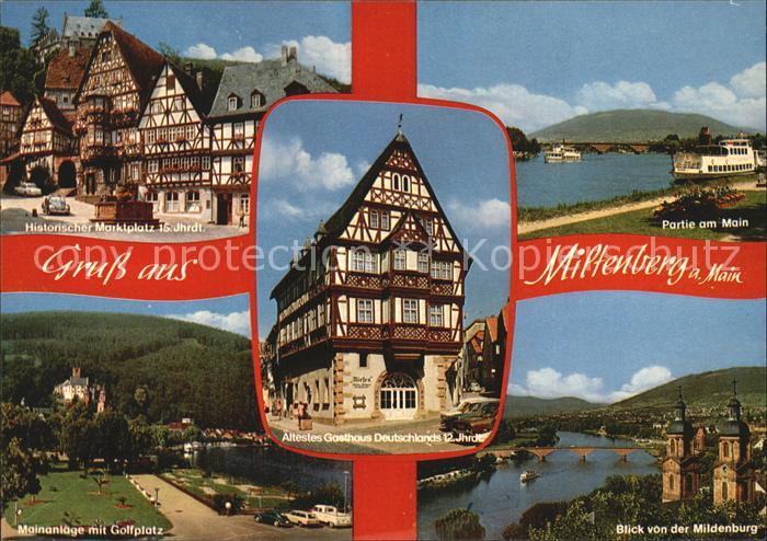 Miltenberg Main Histor Marktplatz Mainpartie Mainanlage mit Golfplatz Blick von