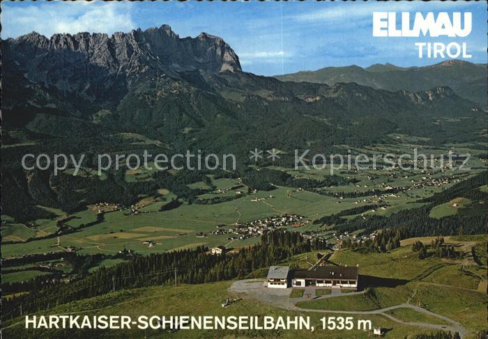 Ellmau Tirol Fliegeraufnahme mit Hartkaiser Schienenseilbahn