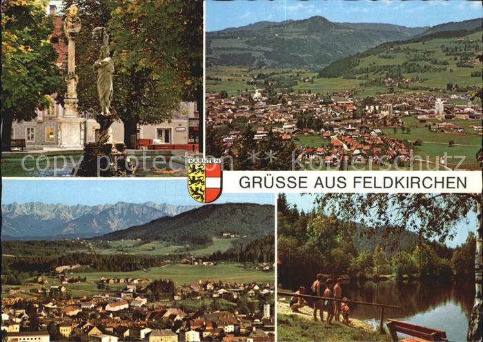 Feldkirchen Kaernten Stadtbrunnen Stadtblick Karawanken Wachsenberg Flattacherse