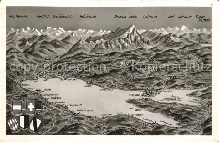 Lindau Bodensee Panoramakarte Meersburg Bregenz