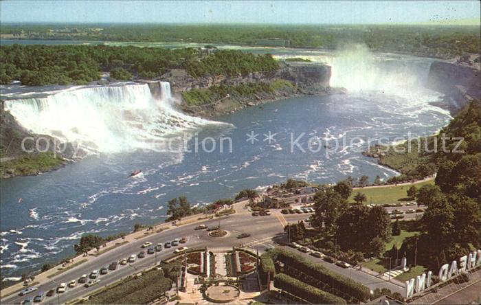 Niagara Falls Ontario American and Horseshoe Falls Oaks Garden Theatre aerial vi