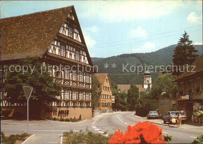 Steinach Baden Hauptstrasse Hotel Adler Fachwerkhaus Blick zur Kirche