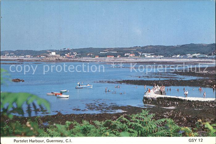 Guernsey Channel Islands Portelet Harbour in the background Rocquaine Fort Grey