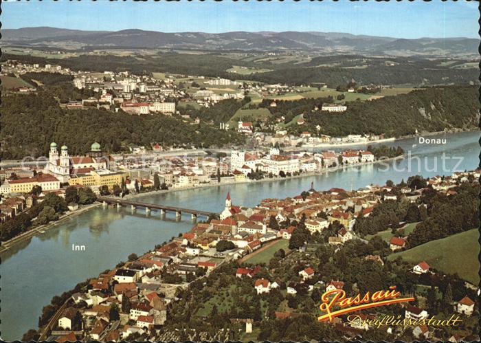 Passau Dreifluessestadt Muendung Inn Ilz Donau Fliegeraufnahme