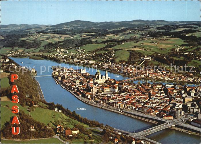 Passau Dreifluessestadt Muendung Inn Ilz Donau Fliegeraufnahme