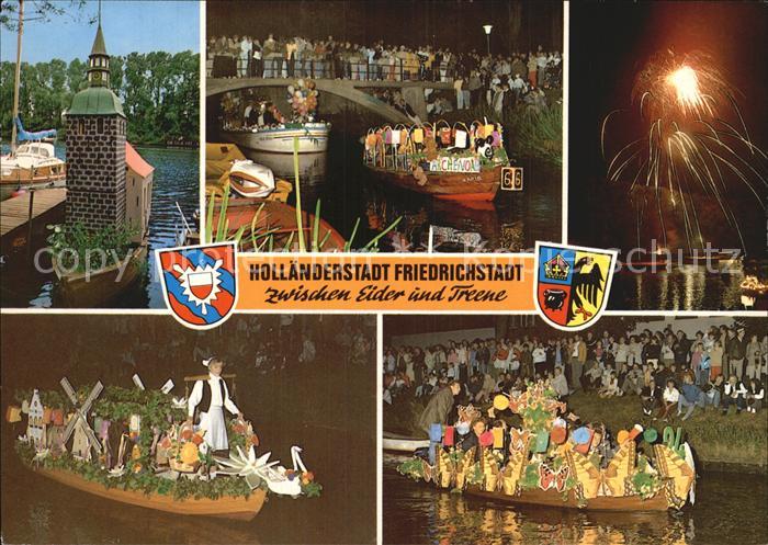 Friedrichstadt Eider Festwoche Booote geschmueckt Eider und Treene