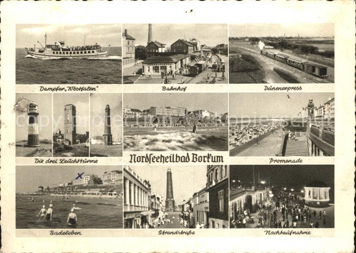 Borkum Dampfer Westfalen Leuchttuerme Badeleben Strandstrasse Promenade Duenenex