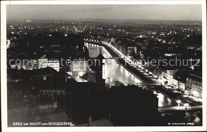 Graz Steiermark Blick vom Schlossberg bei Nacht