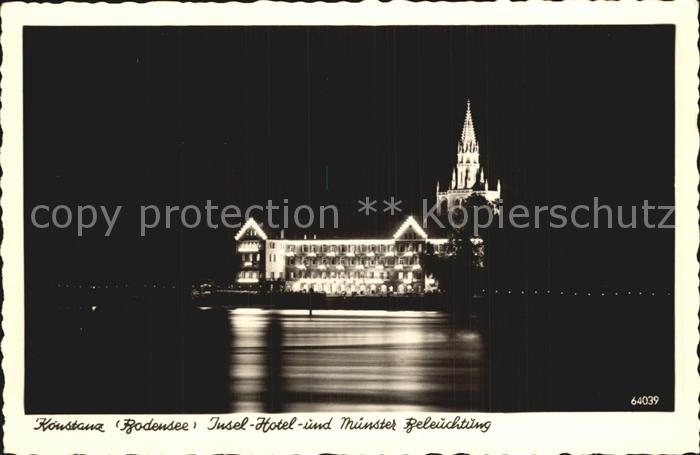 Konstanz Bodensee Insel-Hotel und Muenster bei Nacht