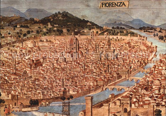 Firenze Florenz Kuenstlerkarte Bruecken und Altstadt
