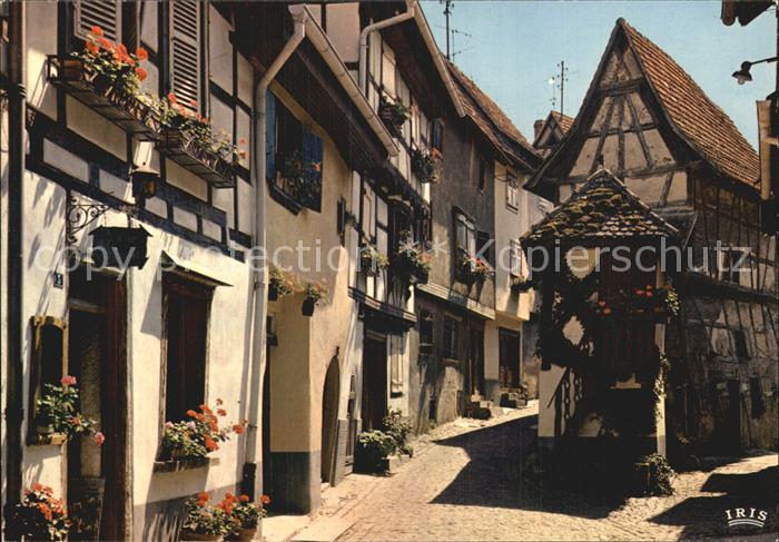 Eguisheim Haut Rhin Gasse und Fachwerkhaeuser