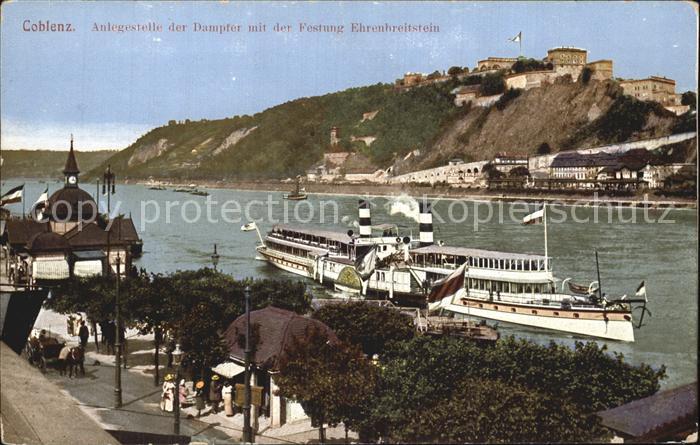 Dampfer Seitenrad Koblenz Anlegestelle Festung Ehrenbreitstein