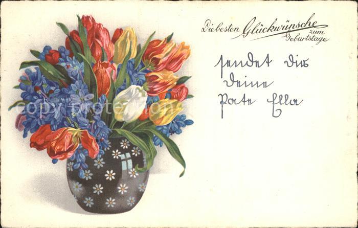 Geburtstag Tulpen Veilchen Litho