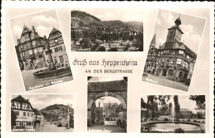 Heppenheim Bergstrasse Apotheke mit Brunnen Panorama Rathaus Kleiner Markt Sicki
