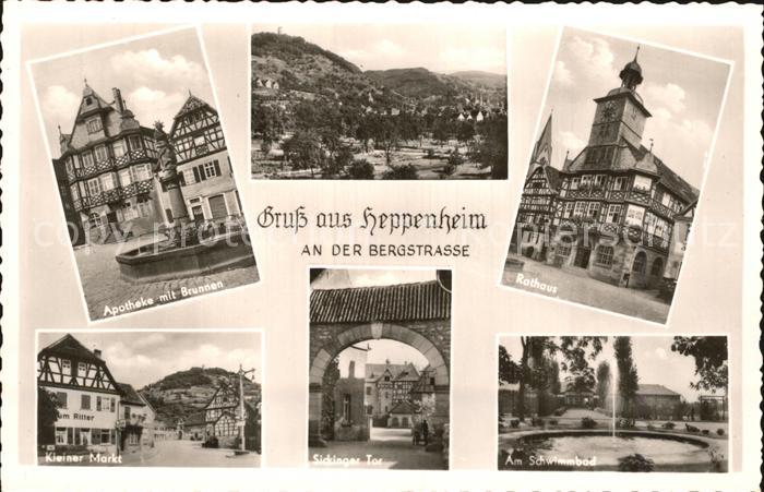 Heppenheim Bergstrasse Apotheke Brunnen Panorama Rathaus Kleiner Markt Sickinger