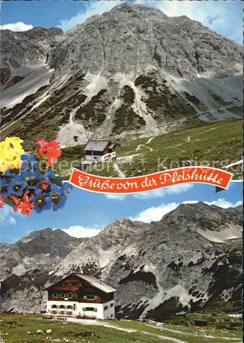 Pfeishuette mit Stempeljochspitze und Praxmarerkar Kaskar und Sonntagskarspitze