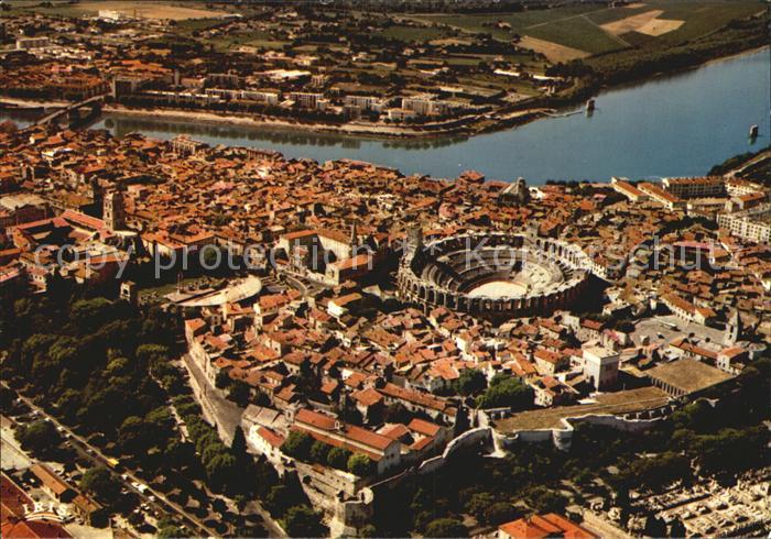 Arles Bouches-du-Rhone Vue aerienne des remparts les arenes le theatre antique S