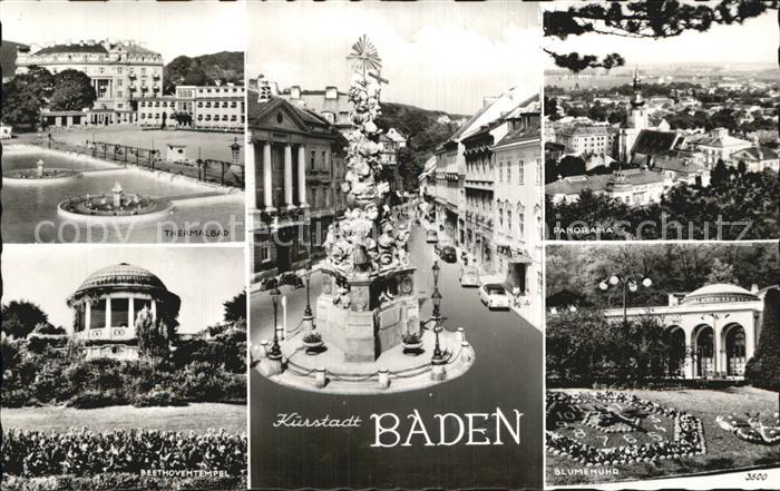 Baden Wien Thermalbad Beethoventempel Pestsaeule Blumenuhr Kurstadt