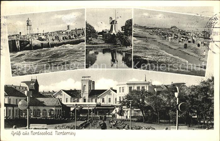 Norderney Nordseebad Brandung Windmuehle Strand Ortspartie
