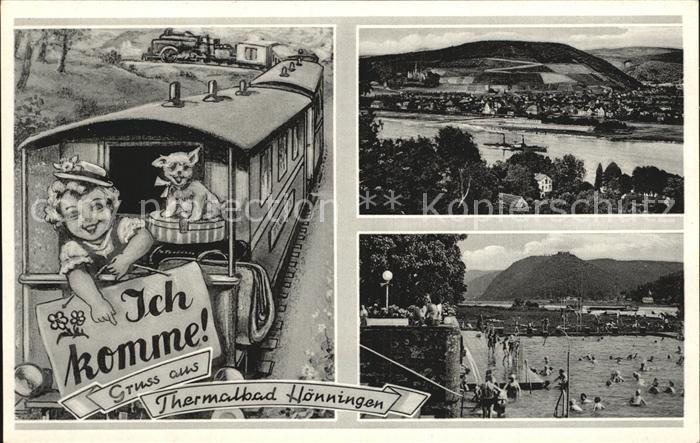 Hoenningen Bad Panorama Rhein Thermalbad Eisenbahn Maedchen Hund Leporello
