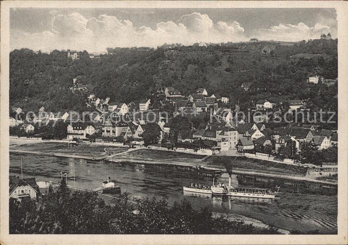 Wehlen Sachsen Blick ueber die Elbe Dampfer