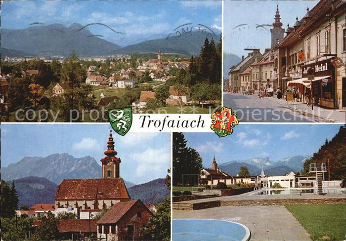 Trofaiach Sommerfrische Wintersportplatz Teilansichten Kirche Schwimmbad Alpenbl