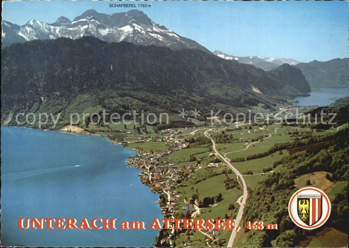 Unterach Attersee Alpensommerfrische Mondsee Insel Camping Schafberg Fliegeraufn