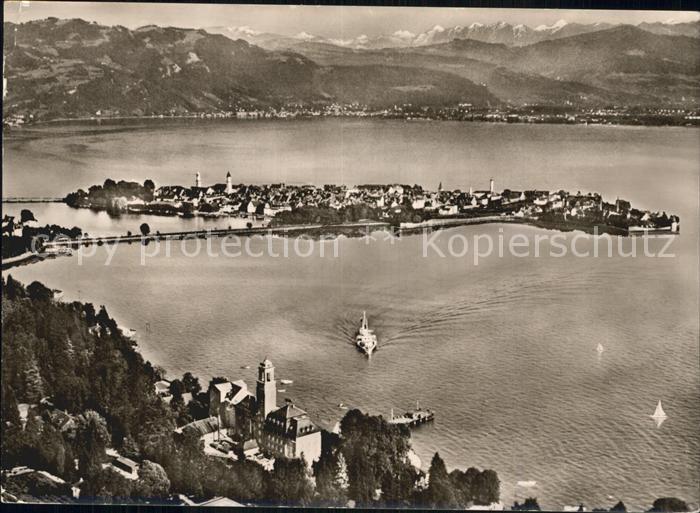 Lindau Bodensee mit Hotel Bad Schachen Alpenpanorama Fliegeraufnahme