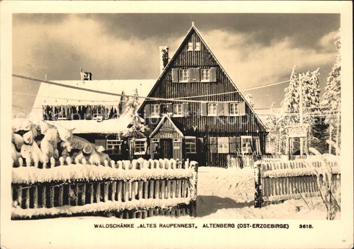 Altenberg Erzgebirge Waldschaenke Altes Raupennest im Winter