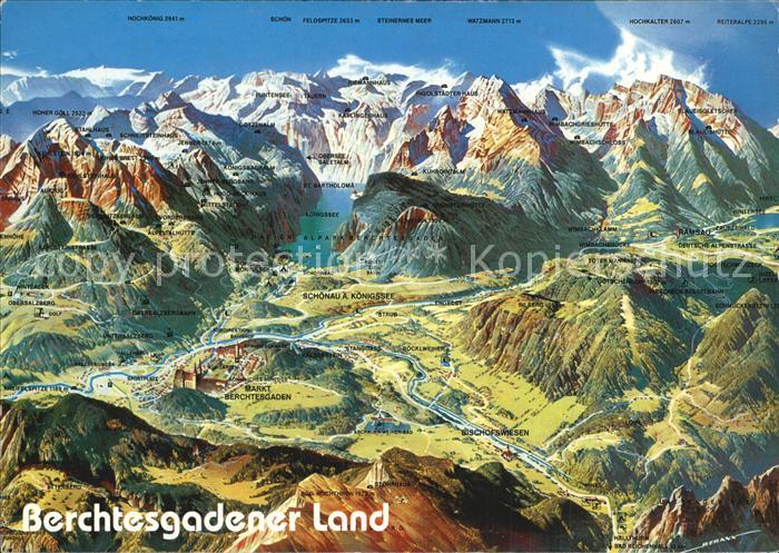 Schoenau Koenigssee Panoramakarte Bischofswiesen Markt Berchtesgaden