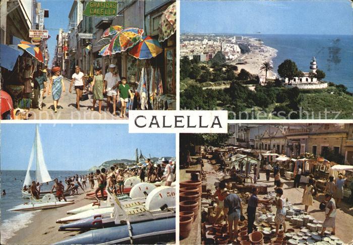 Calella Fussgaengerzone Markt Strand Gesamtansicht