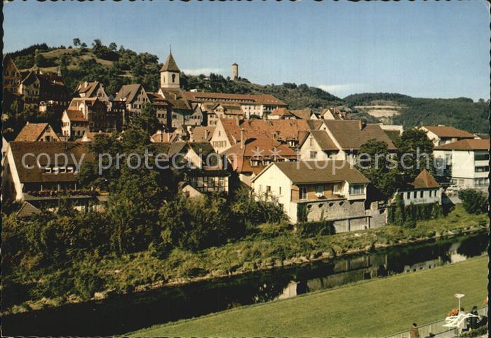 Horb Neckar Blick ueber den Neckar zur Altstadt Kirche
