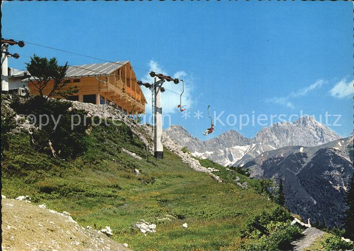 Oberleutasch Rauthhuette mit Mundelift Schrofen Scharnitzsptze und Dreitorspitze