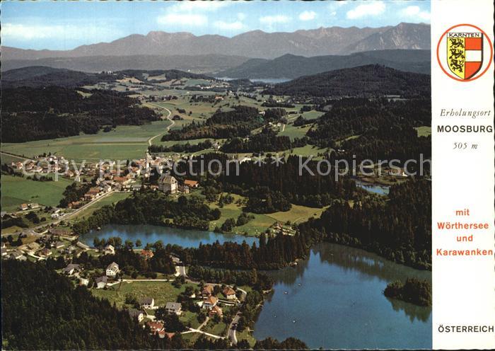 Moosburg Kaernten mit Woerthersee und Karawanken Fliegeraufnahme
