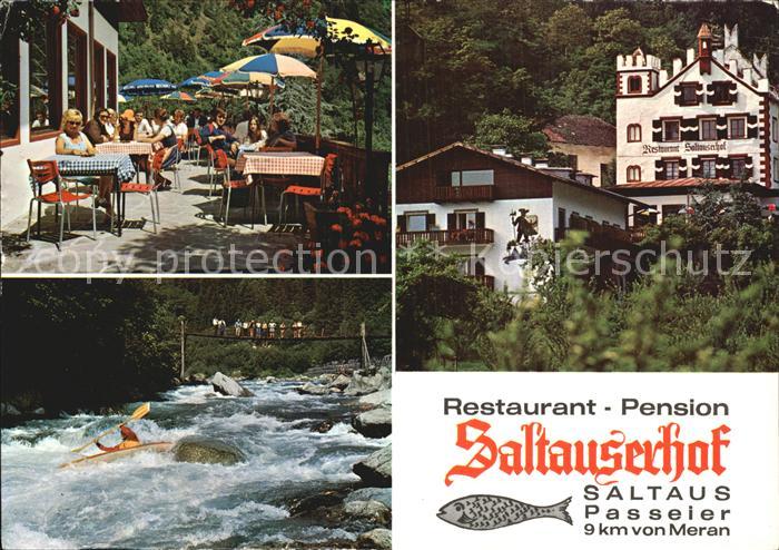 Saltaus Restaurant Pension Saltauserhof Terrasse mit Dependance Kajakfahren im W
