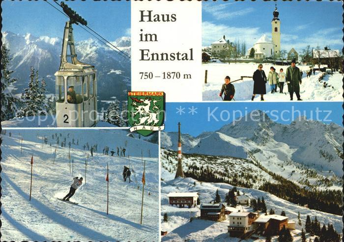 Haus Ennstal Wintersportplatz Bergbahn Slalomrennen Kirche Alpenpanorama