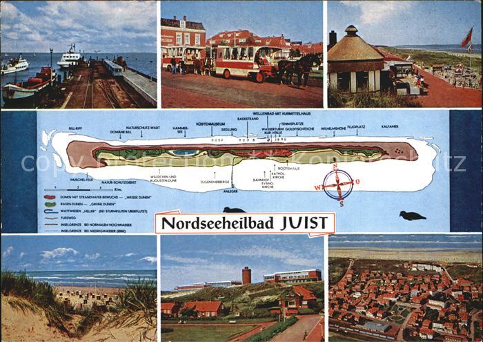 Juist Nordseebad Teilansichten Anleger Faehre Pferdebus Strand Promenade Duenen