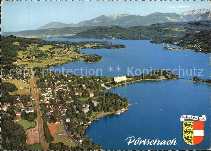 Poertschach Woerthersee mit Maria Woerth und Karawanken Fliegeraufnahme