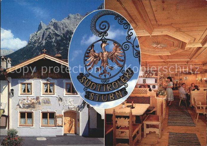 Mittenwald Bayern Suedtiroler Stub'n Gaststaette Restaurant Huber Karte Nr 10.03