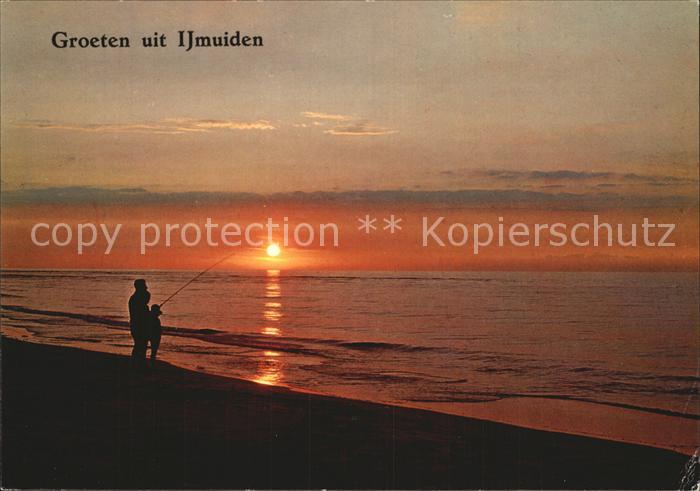 Angelsport Angler Strand Sonnenuntergang Ijmuiden