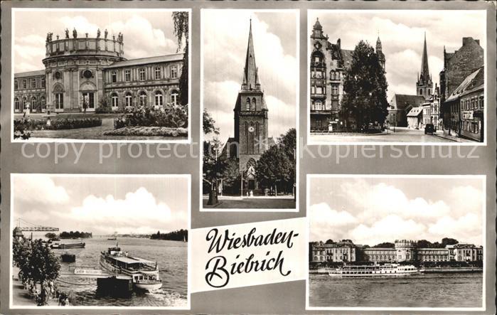 Biebrich Wiesbaden Schloss Kirche Teilansicht Fahrgastschiffe
