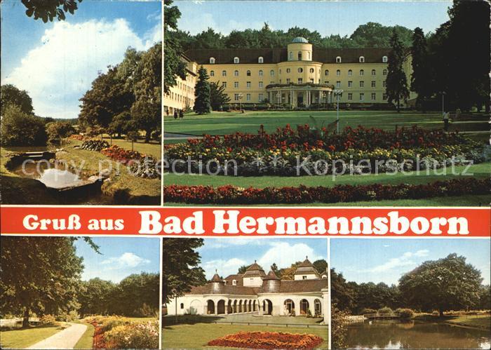 Bad Hermannsborn Kurklinik der Barmer Ersatzkasse Park Teich