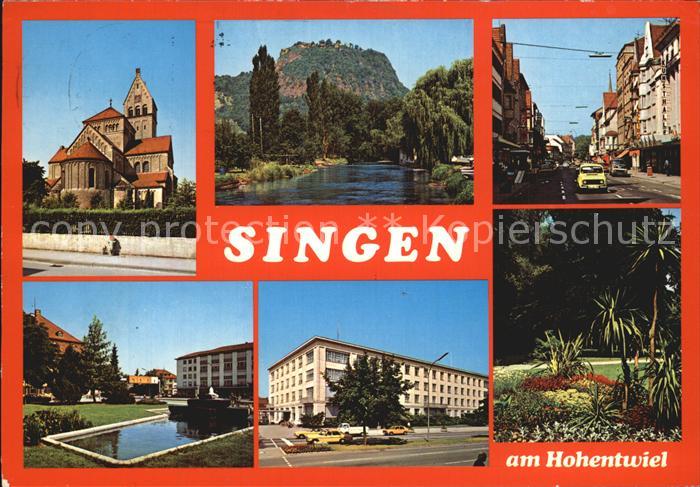 Singen Hohentwiel Schloss Panorama Park Teich Gebaeude Strassenpartie