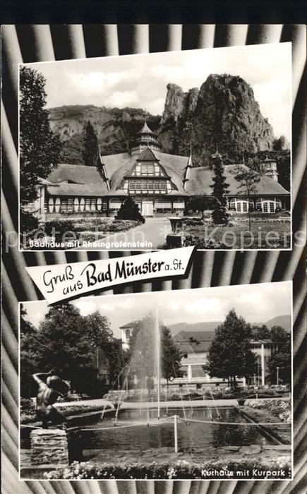 Bad Muenster Stein Ebernburg Badhaus mit Rheingrafenstein Kurhaus Kurpark