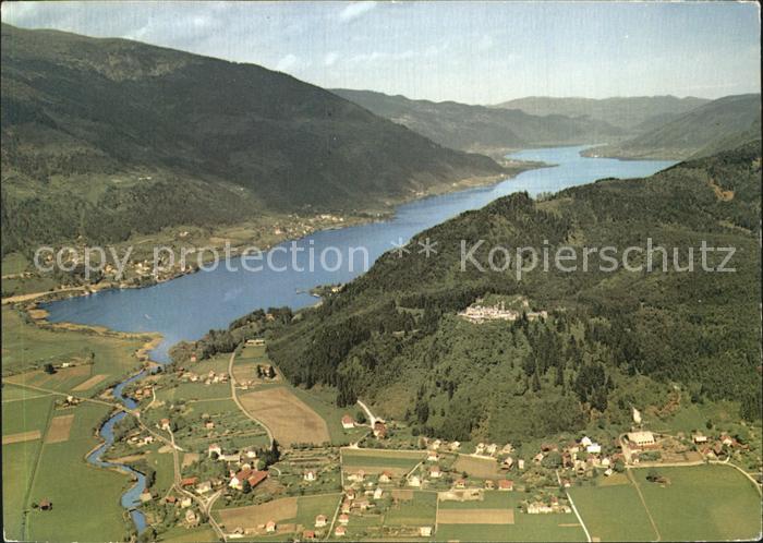 Ossiach mit Ruine Landskron Fliegeraufnahme