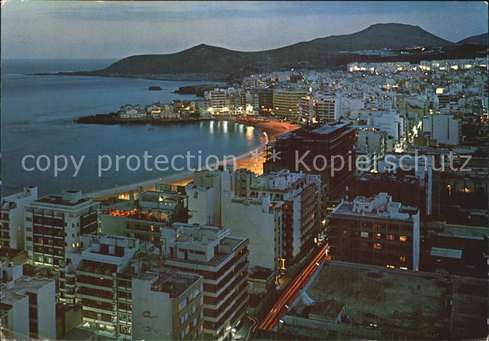 Las Palmas Gran Canaria Panoramic view of Las Canteras Beach at night