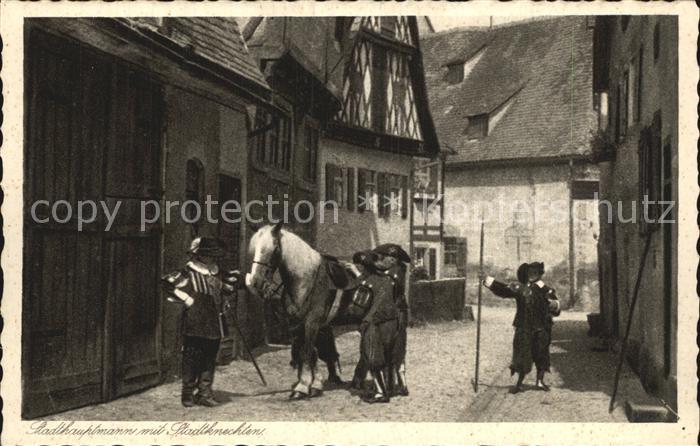 Dinkelsbuehl Kinderzeche Stadthauptmann mit Stadtknechten Kupfertiefdruck