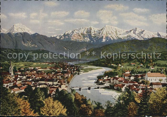 Bad Toelz Altstadt und Badeteil mit Juifen und Demmljoch Karwendelgebirge